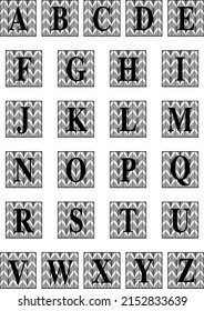Art Deco Latin alphabet with ornament on white background