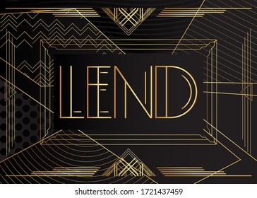 Art Deco Lend text. Decorative greeting card, sign with vintage letters.