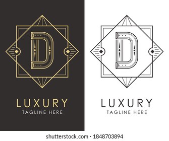 Art deco letter D logo in two color variations. Elegant style logotype design for luxury company branding.