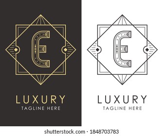 Logotipo de letra Art Deco E en dos variaciones de color. Diseño de logotipo de estilo elegante para marca de empresa de lujo.