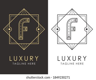 Art deco letter F logo in two color variations. Elegant style logotype design for luxury company branding.