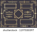 Art deco line border. Modern arabic gold frames, decorative lines borders and geometric golden label frame. Victorian vintage old antique elegant vector design isolated icons elements set