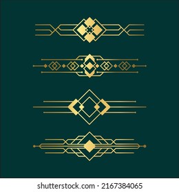 Borde Art Deco. Marcos modernos de oro árabe, bordes de líneas decorativas y marco geométrico de etiqueta dorada. Vintage vintage antiguo de Victoria diseño vectorial elegante elementos aislados iconos conjunto