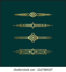 Art deco line border. Modern arabic gold frames, decorative lines borders and geometric golden label frame. Victorian vintage old antique elegant vector design isolated icons elements set