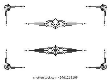 Art deco line border. Modern arabic gold frames, decorative lines borders and geometric golden label frame vector design elements