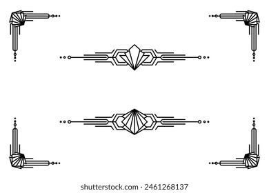Art deco line border. Modern arabic gold frames, decorative lines borders and geometric golden label frame vector design elements