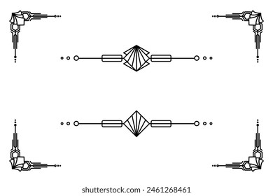 Art deco line border. Modern arabic gold frames, decorative lines borders and geometric golden label frame vector design elements