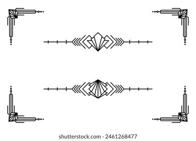 Art deco line border. Modern arabic gold frames, decorative lines borders and geometric golden label frame vector design elements