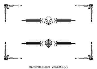 Art deco line border. Modern arabic gold frames, decorative lines borders and geometric golden label frame vector design elements