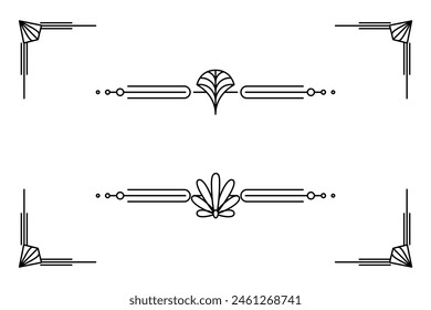 Art deco line border. Modern arabic gold frames, decorative lines borders and geometric golden label frame vector design elements