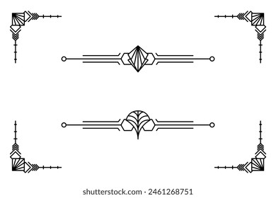 Art deco line border. Modern arabic gold frames, decorative lines borders and geometric golden label frame vector design elements