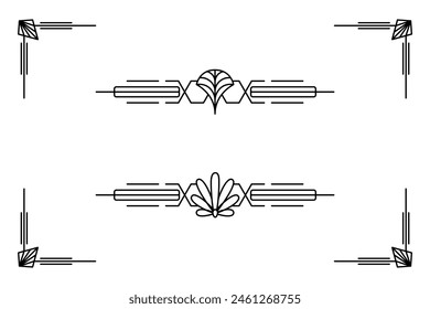 Art deco line border. Modern arabic gold frames, decorative lines borders and geometric golden label frame vector design elements