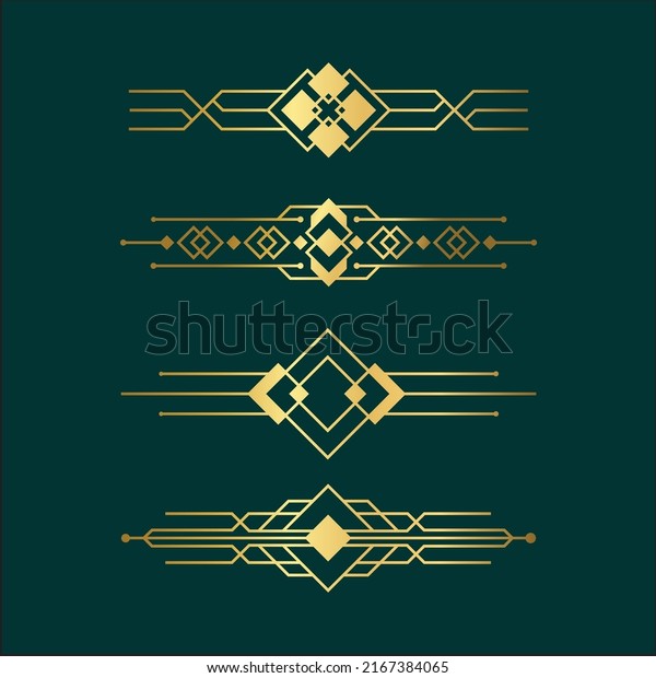 Art deco line border. Modern arabic gold frames,\
decorative lines borders and geometric golden label frame.\
Victorian vintage old antique elegant vector design isolated icons\
elements set