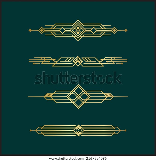 Art deco line border. Modern arabic gold frames,\
decorative lines borders and geometric golden label frame.\
Victorian vintage old antique elegant vector design isolated icons\
elements set