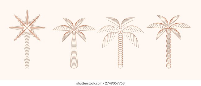 Art Deco Line Palm Trees and coconut tree Tropical Icon Set
