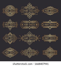 Art deco logo. Vintage label design. Retro badges.  Decorative frames labels in retro style. Set of vector images.
