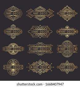 Art deco logo. Vintage label design. Retro badges.  Decorative frames labels in retro style. Set of vector images.