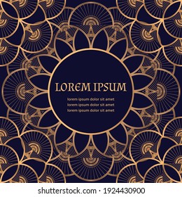 Art deco luxury background vector. Vintage 1920s motif gold black invite party card template. Damask design for wedding invitation, holiday, anniversary, menu, beauty spa, save the date, birthday.