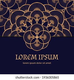 Art deco luxury background vector. Vintage 1920s motif gold black invite party card template. Mandala design for wedding invitation, holiday, anniversary, menu, beauty spa, save the date, birthday.
