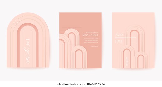 Art deco luxury card vector set. Modern minimal 3d geometric wedding invitation collection. Elegant frame template, gatsby save the date, ornament backdrop design, nouveau abstract poster