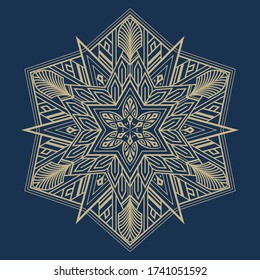 Decoración Art Deco de lujo ornamental de diseño mandala en un color dorado. Diseño con diseño de apertura tallada. Elementos decorativos aislados para el diseño de tarjetas, estampado de camisetas, azulejos cerámicos