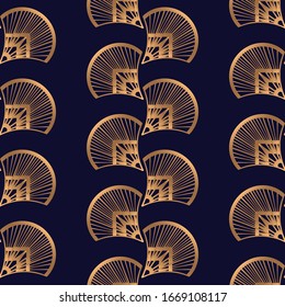 Art deco luxury pattern seamless. Vintage 1920s motif gold black background vector. Minimalistic texture design for wallpaper, gift wrapping paper, beauty spa, wedding, package, backdrop.
