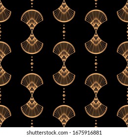 Diseño de lujo Art Déco sin fisuras. Vintage de fondo negro dorado de los años 20. Diseño de textura retro para papel pintado, papel para regalo, spa de belleza, boda, paquete, fondo.