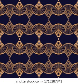 Art deco luxuriöse Muster nahtlos. Vintage-1920er-Jahre-Motiv mit goldenem schwarzem Hintergrund Vektorillustration. Umrissdesign für Tapeten, Geschenkpapier, Beauty Spa, Hochzeit, Paket, Hintergrund.