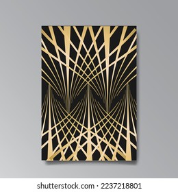 Art Deco luxury template golden black A4 page, menu, card, invitation, Sun and city lights in an Art deco Art Nuovo style, beautiful background