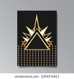 Art Deco luxury template golden black A4 page, menu, card, invitation, Sun and city lights in an Art deco Art Nuovo style, beautiful background, Retro mystic and occult flyer