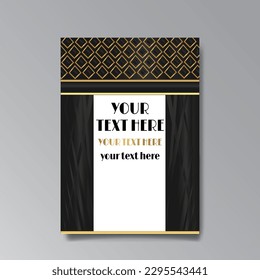 Art Deco luxury template golden black A4 page, menu, card, invitation, Sun and city lights in an Art deco Art Nuovo style, beautiful background, Retro mystic and occult flyer