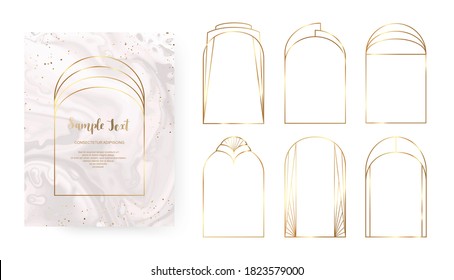 Art Deco Modern Geometric Arch Frames With Gold  Marble Invitation Design Background.