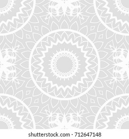 art deco monochrome seamless vector pattern with abstract circle floral ornament