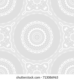 art deco monochrome seamless vector pattern with abstract circle floral ornament