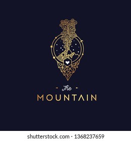 logo del volcán erupción de la montaña art deco