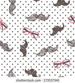 Art Deco mustache seamless vector pattern on dots background