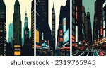 Art Deco New York City Cityscape With Iconic 1920S Architecture set collection of abstract vector illustration