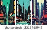 Art Deco New York City Cityscape With Iconic 1920S Architecture set collection of abstract vector illustration