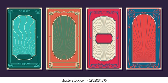 Art Deco and Art Nouveau Backgrounds, Poster, Cover Templates, Retro Frames, Psychedelic Color Combinations