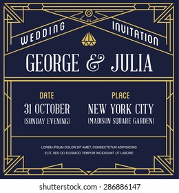 Art Deco and Nouveau Epoch 1920's 1930's and 1940's Gatsby Style Gangster Era Vector Invite 