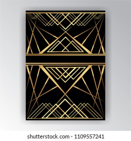 Art deco ,Art novo page  template  luxury elegante texture geometric style, Gatsby concept, golden black.