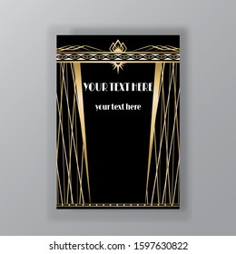 Art Deco ,Art novo style page template  luxury elegant lines texture geometric vintage Gatsby concept, golden black. Modern design for menu or flyer, luxury for web and print invitation