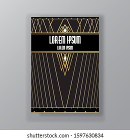 Art Deco ,Art novo style page template  luxury elegant lines texture geometric vintage Gatsby concept, golden black. Modern design for menu or flyer, luxury for web and print invitation