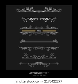 Art deco Art Nuevo DIY elegant elements vector golden black elegant luxury set of objects for print and web. Creative illustration.