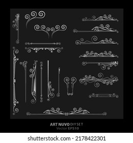 Art deco Art Nuevo DIY elegant elements vector golden black elegant luxury set of objects for print and web. Creative illustration.