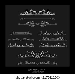 Art deco Art Nuevo DIY elegant elements vector golden black elegant luxury set of objects for print and web. Creative illustration.