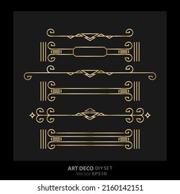 Art deco, Art nuevo DIY elements vector luxury golden black elegant  set of borders for print and web. Creative illustration.