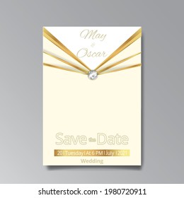 Art Deco, Art Nuevo wedding invitation, golden, white light beige luxury elegant retro style. Save the date poster, geometric greeting card invite. Modern abstract vector illustration design, menu