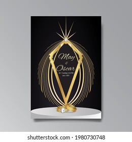 Art Deco, Art Nuevo Hochzeit Einladung, goldgelb, weißes Licht beige Luxus elegante Retro-Stil. Speichern Sie das Datum Poster, geometrische Grußkarteneinladung. Modernes abstraktes Vektorgrafik-Design, Menü