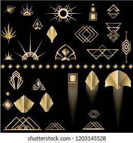 Art deco /Art Nuvo set of DIY elements golden black for print and web illustration , geometric luxury elements and beautiful creative pack. 